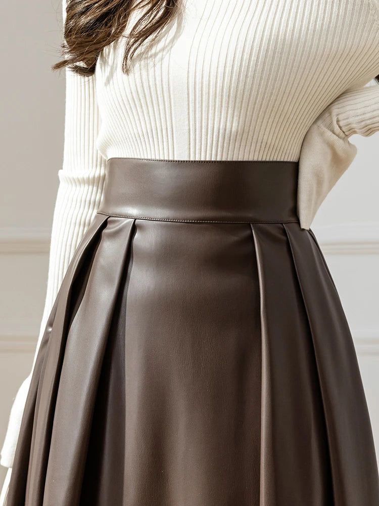 Plisowana spódnica Skórzana wysoki stan Viscose