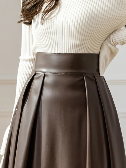 Plisowana spódnica Skórzana wysoki stan Viscose