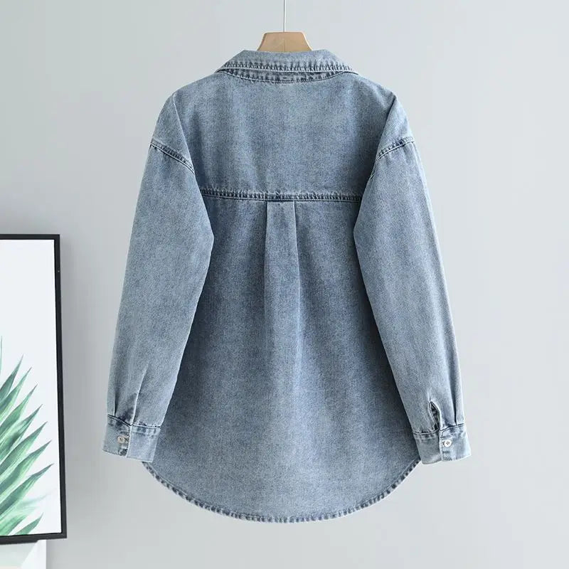 Koszula Jeansowa Damska Overshirt z Kieszeniami