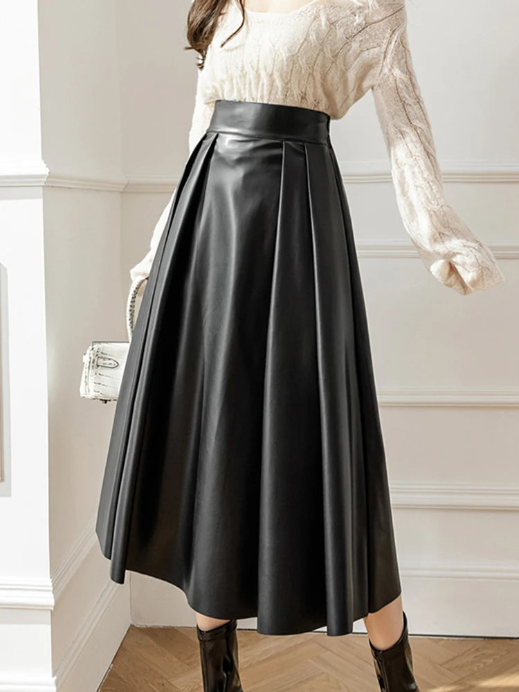 Plisowana spódnica Skórzana wysoki stan Viscose