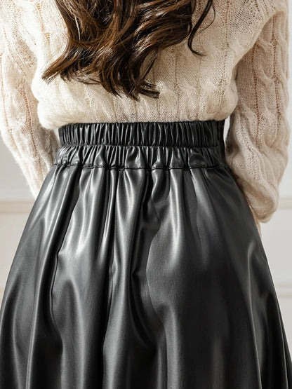 Plisowana spódnica Skórzana wysoki stan Viscose