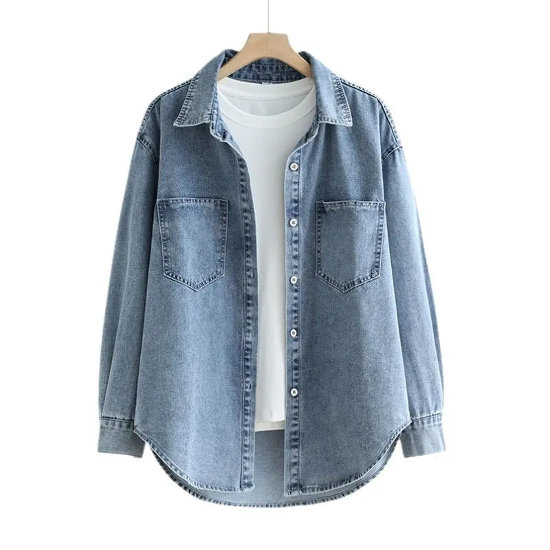 Koszula Jeansowa Damska Overshirt z Kieszeniami