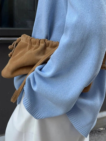 Sweter Damski z Czystej Bawełny – Luźny Krój, Dekolt O-Neck i Modne Odsłonięte Plecy