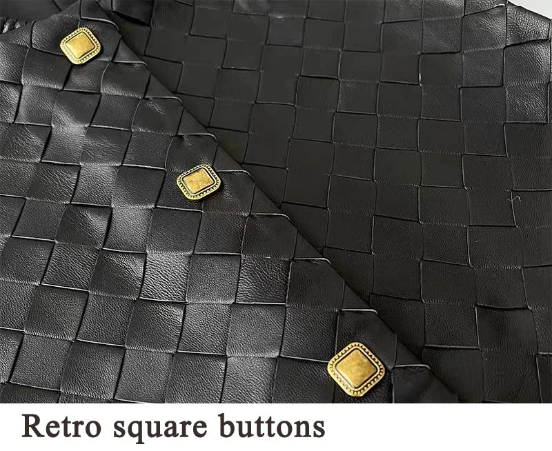 Ręcznie Dziana Skórzana Kamizelka Damska Skóra owcza