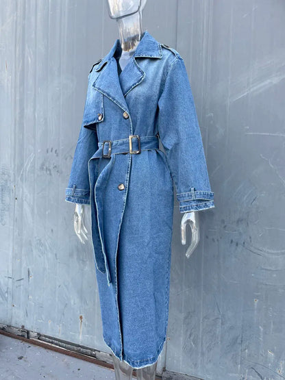 Ladies Trench Jeansowy z paskiem w talii