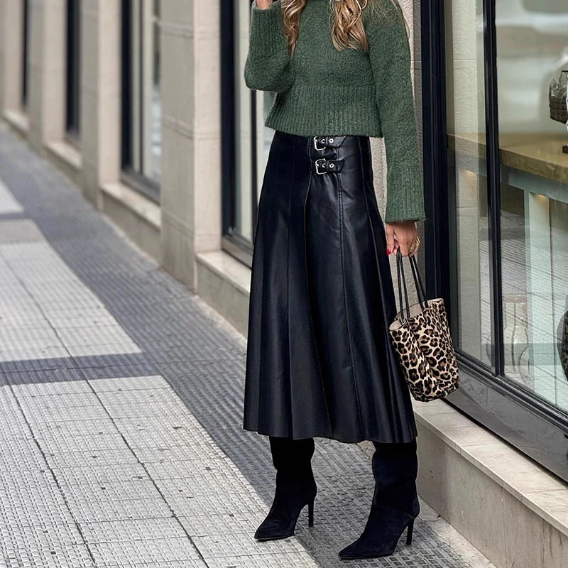 Elegancka czarna Spódnica High Waist z klamrą