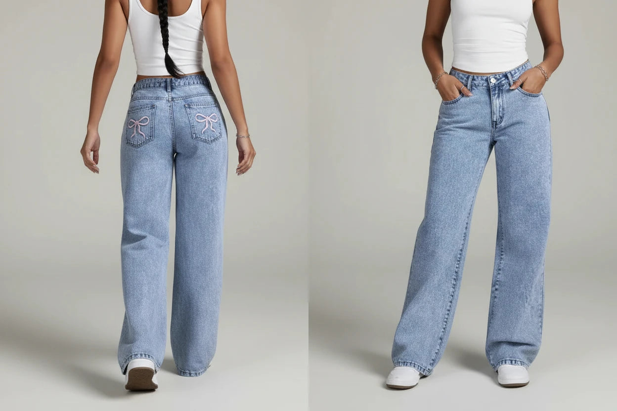 Denim dżinsy Vibe Jr. Szerokie nogawki z kokardą