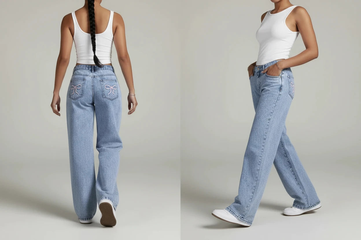 Denim dżinsy Vibe Jr. Szerokie nogawki z kokardą