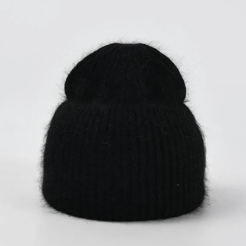 Ciepła damska puszysta zimowa Beanie czapka z Angory