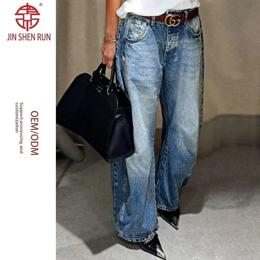 Modne Jeansy Damskie z Wysokim Stanem i Szerokimi Nogawkami