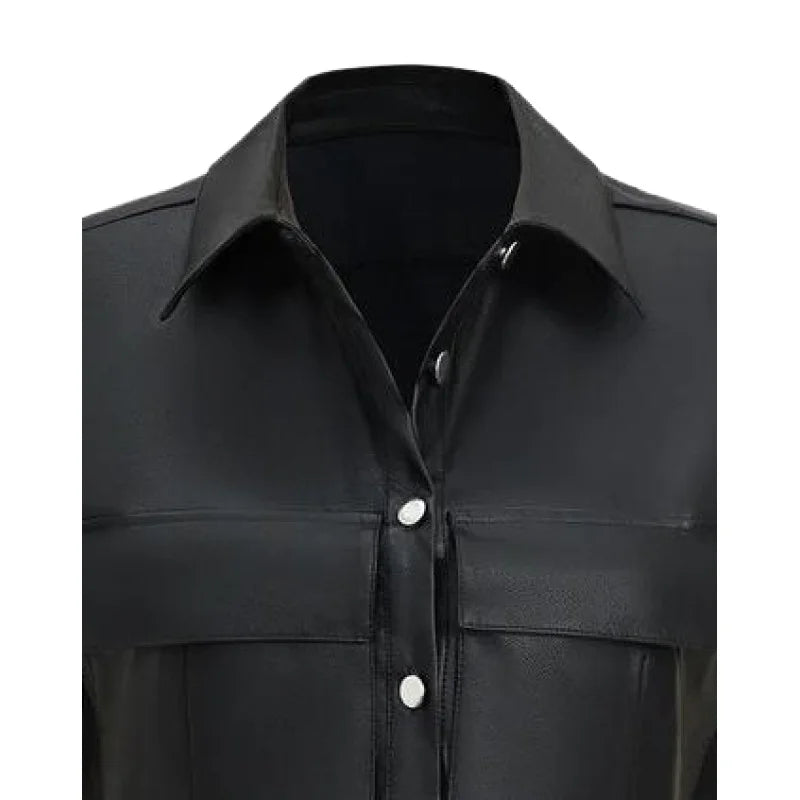 Elegancka Kamizelka ze Sztucznej Skóry z Klapami