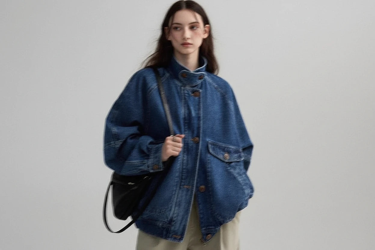 Damska Kurtka Jeansowa Blue Denim – American Retro Aura