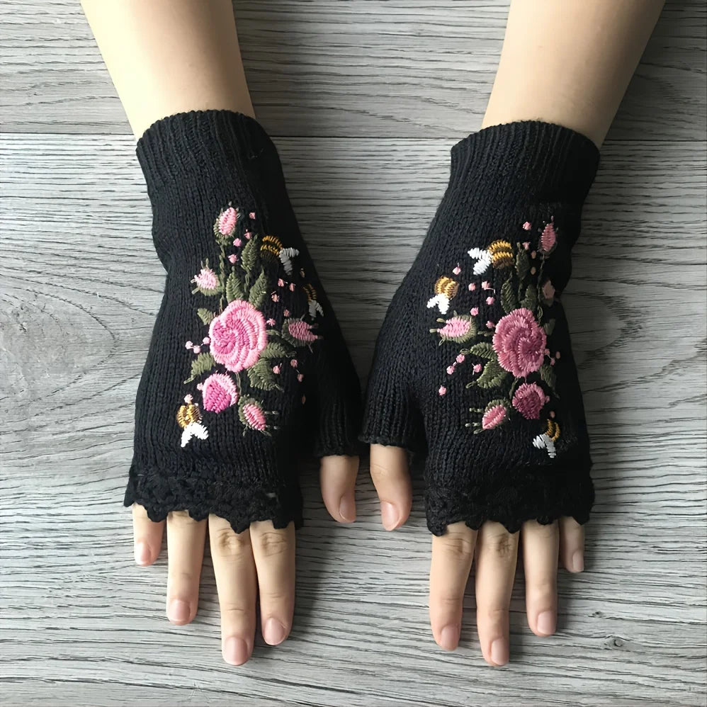 Handmade Flower Rękawiczki koronkowe bez palców w róże Multicolor