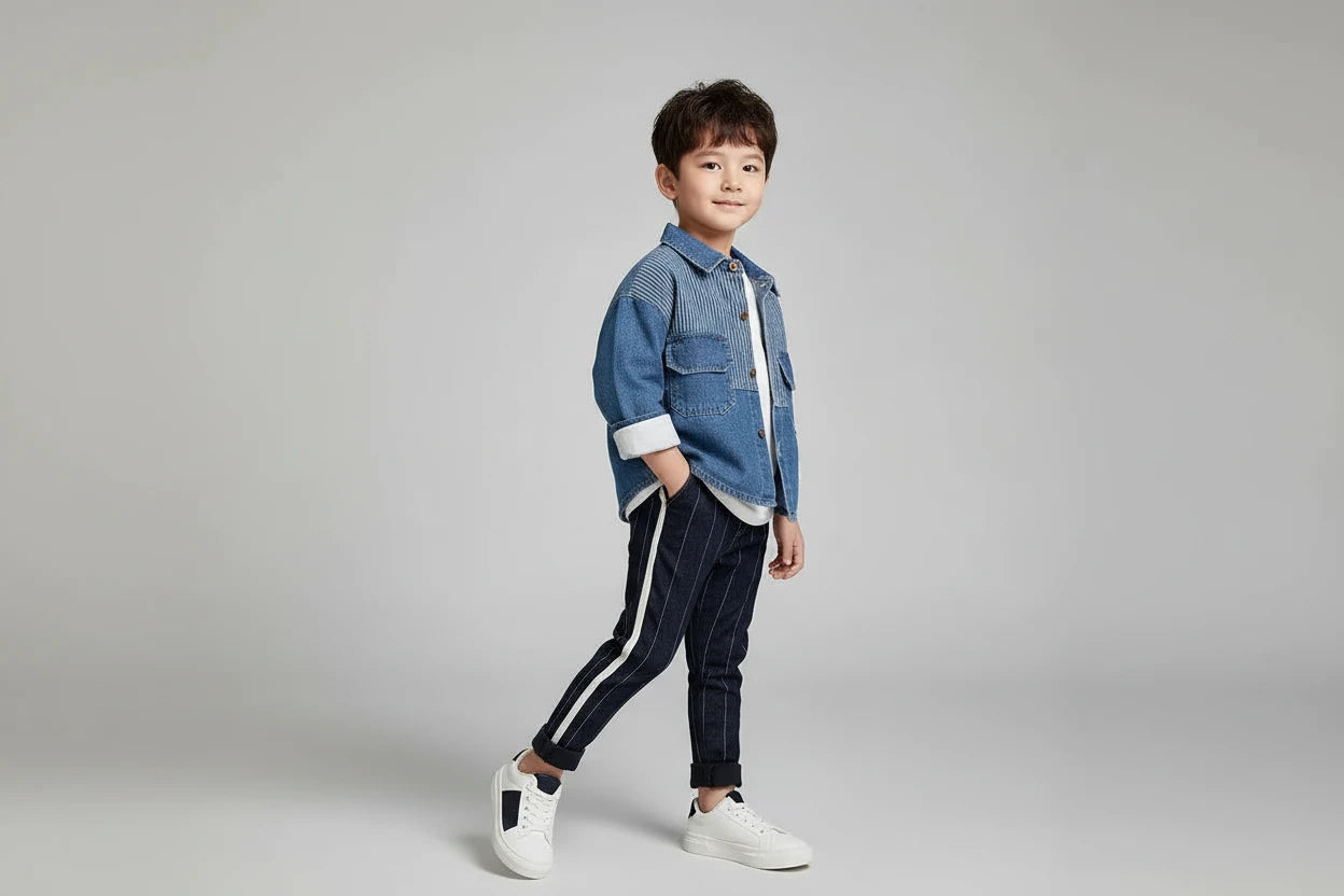 Niebieska Koszula Dżinsowa dla Chłopca Wywijany Kołnierz