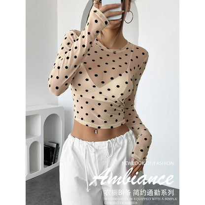 Prześwitująca Bluzka w Kropki — Mesh