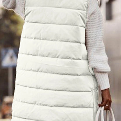 Długi Pikowany Bezrękawnik Damski z Kapturem