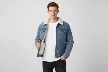 Urban Denim Jacket dla mężczyzn – dopasowana kurtka jeansowa z ociepleniem wełnianym