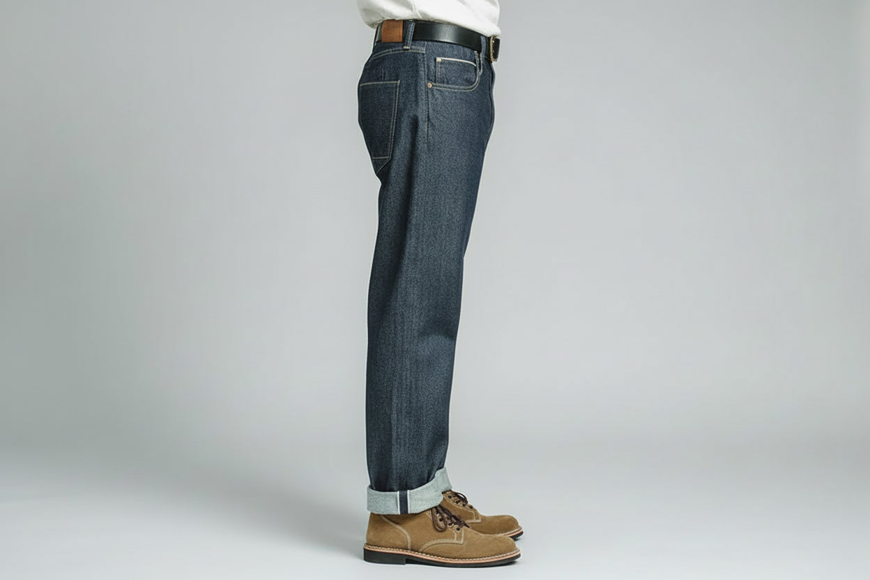 Raw Denim Jeans – Męskie Proste Spodnie z Bawełny