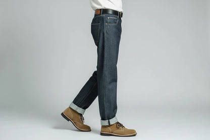 Raw Denim Jeans – Męskie Proste Spodnie z Bawełny