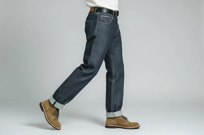 Raw Denim Jeans – Męskie Proste Spodnie z Bawełny