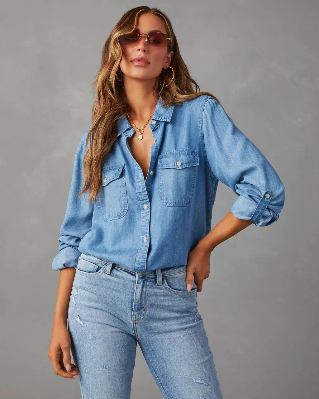 Jeansowa koszula Basic denim długi rękaw