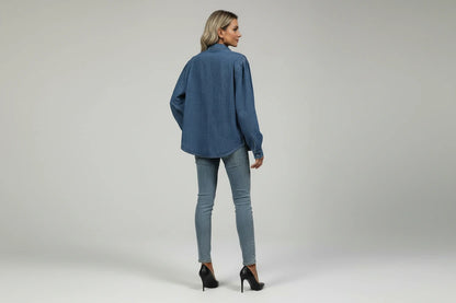 Jeansowa koszula damska Jaqueta z plisowaniem na przodzie