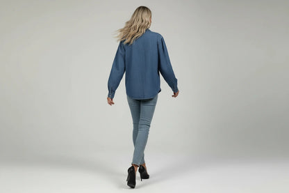 Jeansowa koszula damska Jaqueta z plisowaniem na przodzie