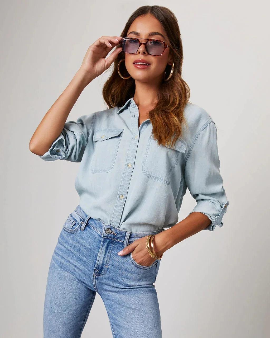 Jeansowa koszula Basic denim długi rękaw
