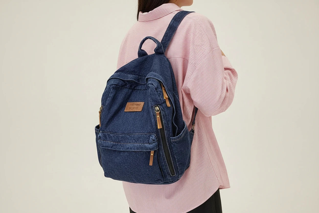 Szkolny plecak dżinsowy denim z kieszeniami