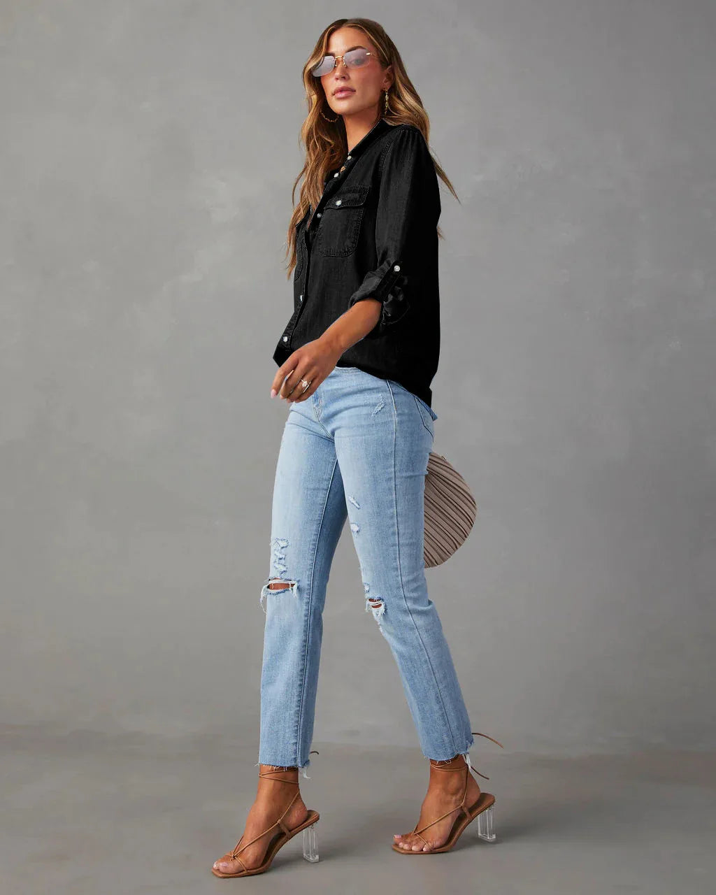 Jeansowa koszula Basic denim długi rękaw