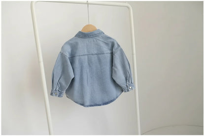 Niebieska Koszula Dżinsowa dla Chłopca Wywijany Kołnierz