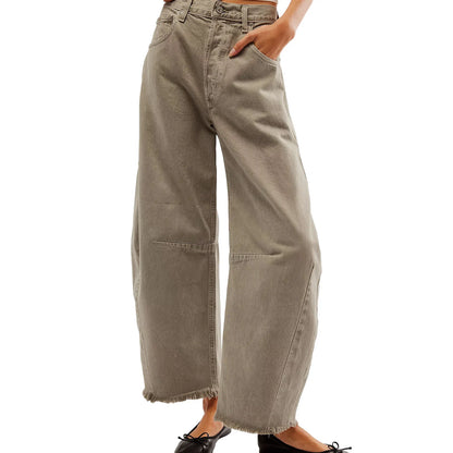 Vintage Baggy Wide Leg Jeans Damskie z Frędzlami