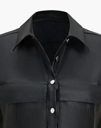 Elegancka Kamizelka ze Sztucznej Skóry z Klapami