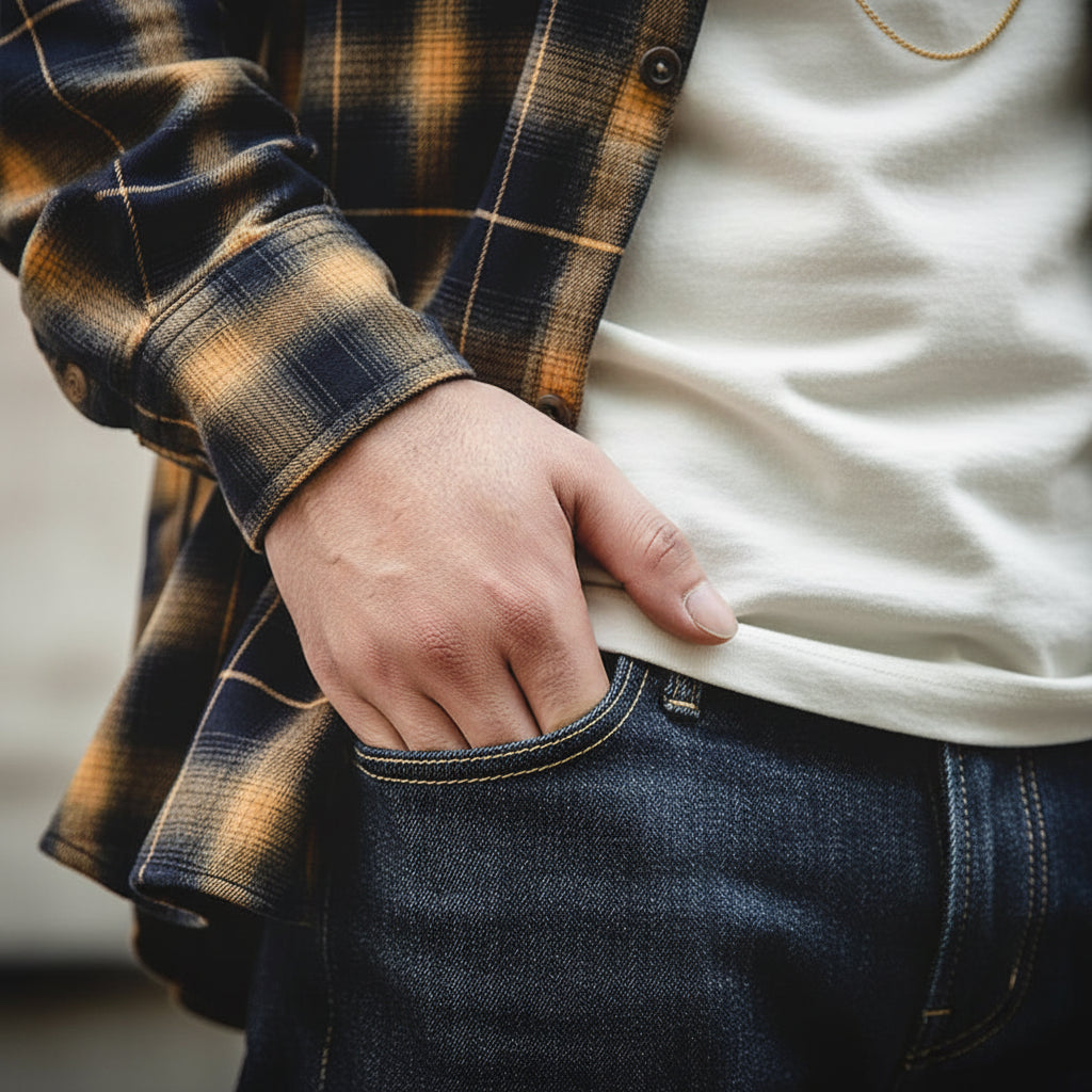 Raw Denim Jeans – Męskie Proste Spodnie z Bawełny