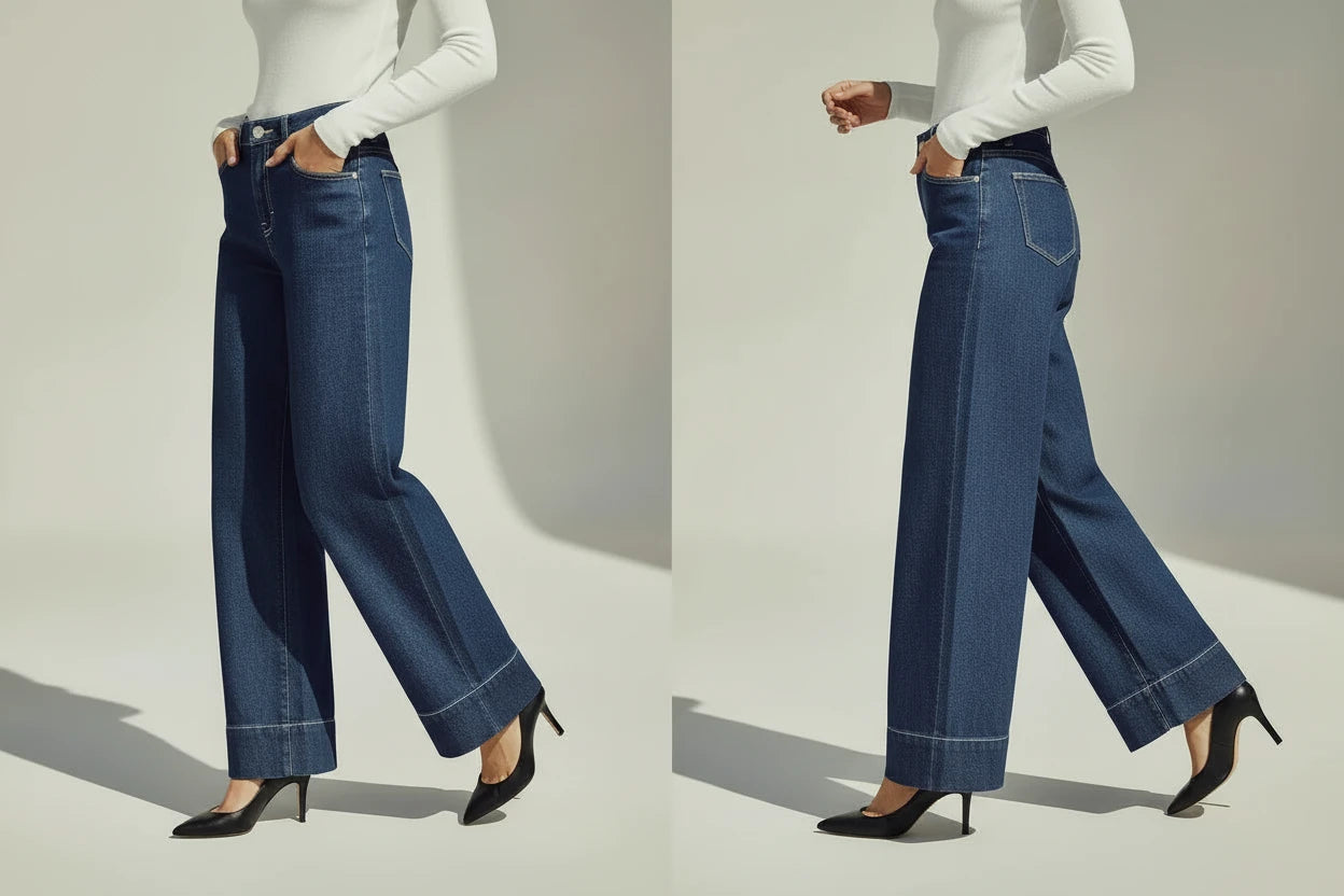 Wide Leg, Które Pracują dla Sylwetki – Niebieskie Jeansy z Wysokim Stanem i Charakterem Vintage