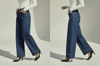 Wide Leg, Które Pracują dla Sylwetki – Niebieskie Jeansy z Wysokim Stanem i Charakterem Vintage