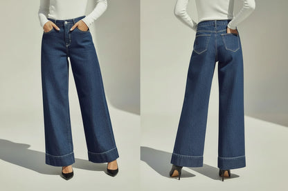 Wide Leg, Które Pracują dla Sylwetki – Niebieskie Jeansy z Wysokim Stanem i Charakterem Vintage