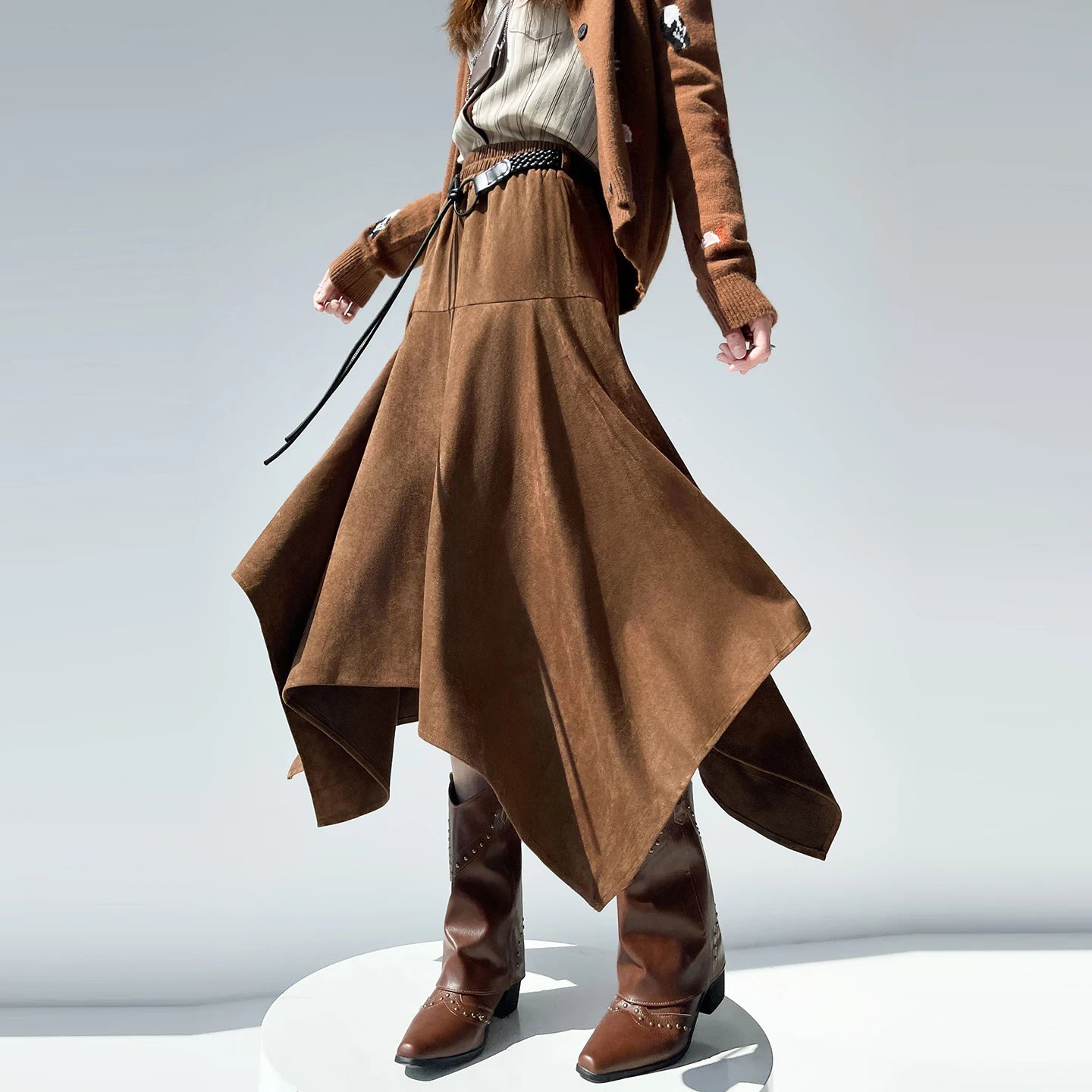 Zamszowa Spódnica Geometryczna Dynamika Retro