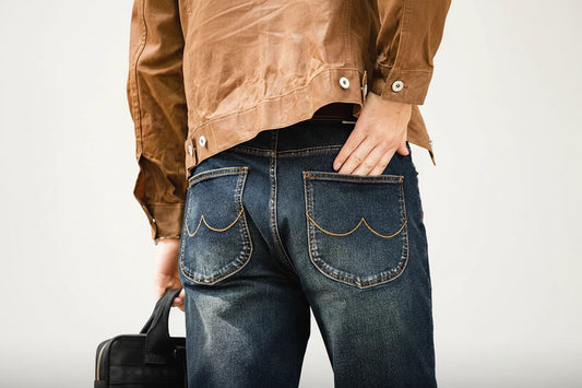 11.5oz bawełniane Jeansy Męskie Washed Straight z Kieszeniami