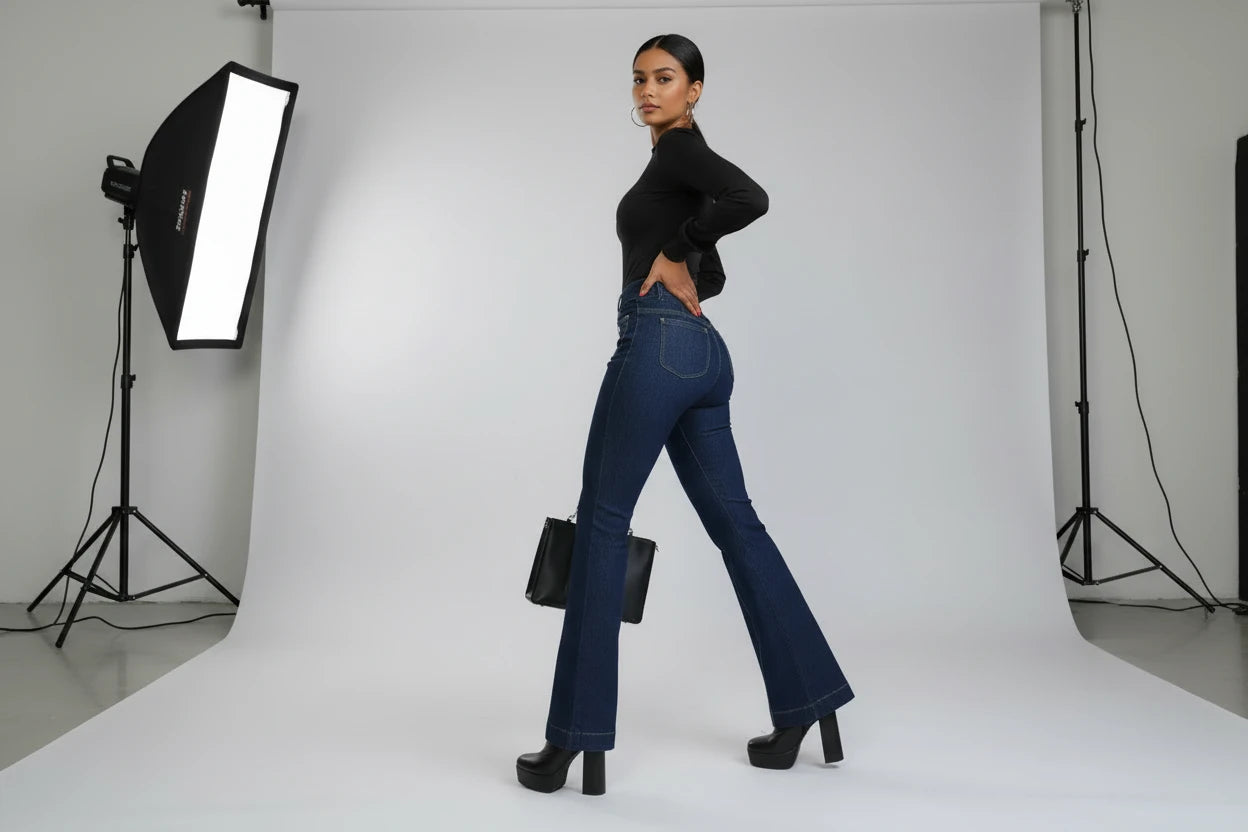 Vintage Flare Jeans High Waist Damskie Jeansy Flare Premium