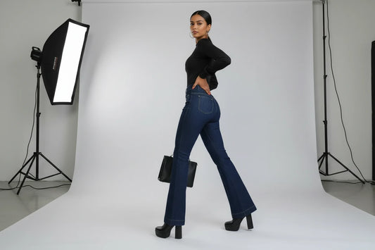 Vintage Flare Jeans High Waist Damskie Jeansy Flare Premium