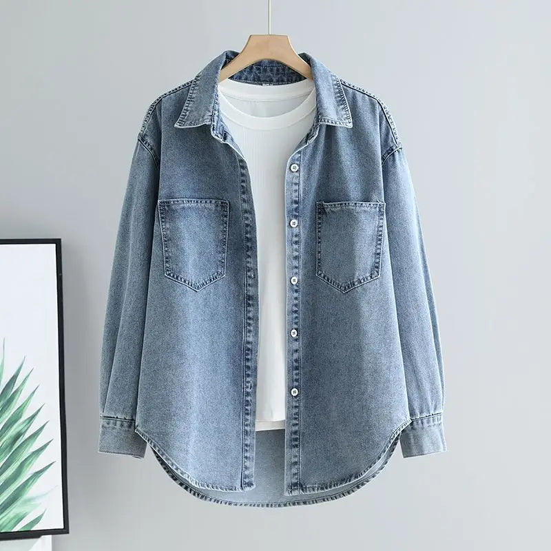 Koszula Jeansowa Damska Overshirt z Kieszeniami