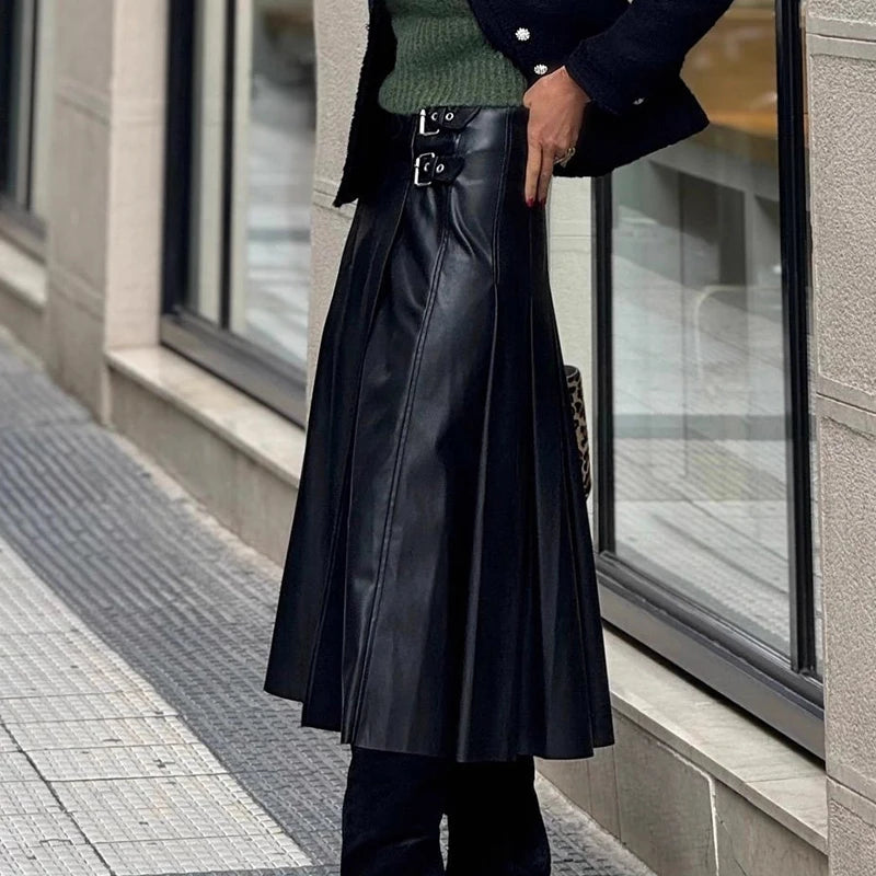 Elegancka czarna Spódnica High Waist z klamrą