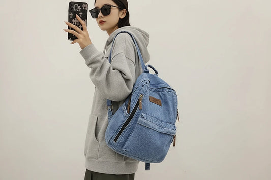 Szkolny plecak dżinsowy denim z kieszeniami