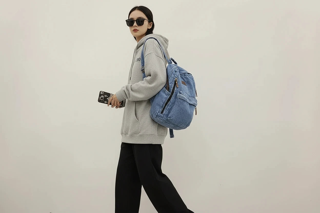 Szkolny plecak dżinsowy denim z kieszeniami