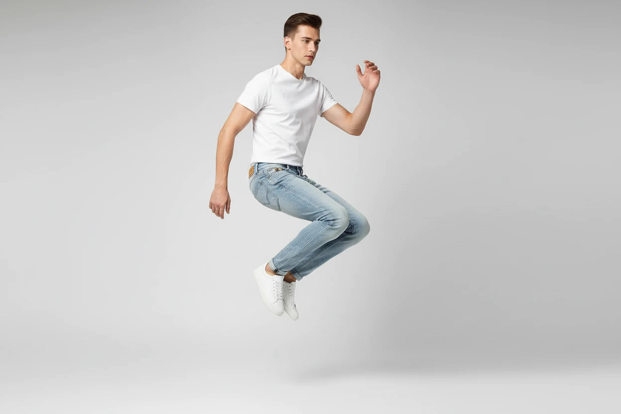 Męskie jasnoniebieskie jeansy washed – retro prosta nogawka całoroczny denim