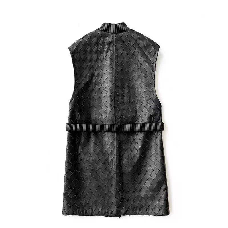 Ręcznie Dziana Skórzana Kamizelka Damska Skóra owcza