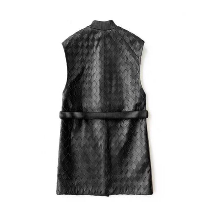 Ręcznie Dziana Skórzana Kamizelka Damska Skóra owcza