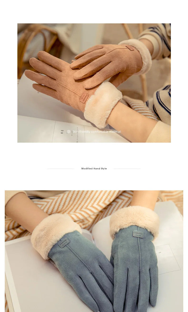 Rękawiczki Damskie z Futerkowym Wykończeniem Four colors