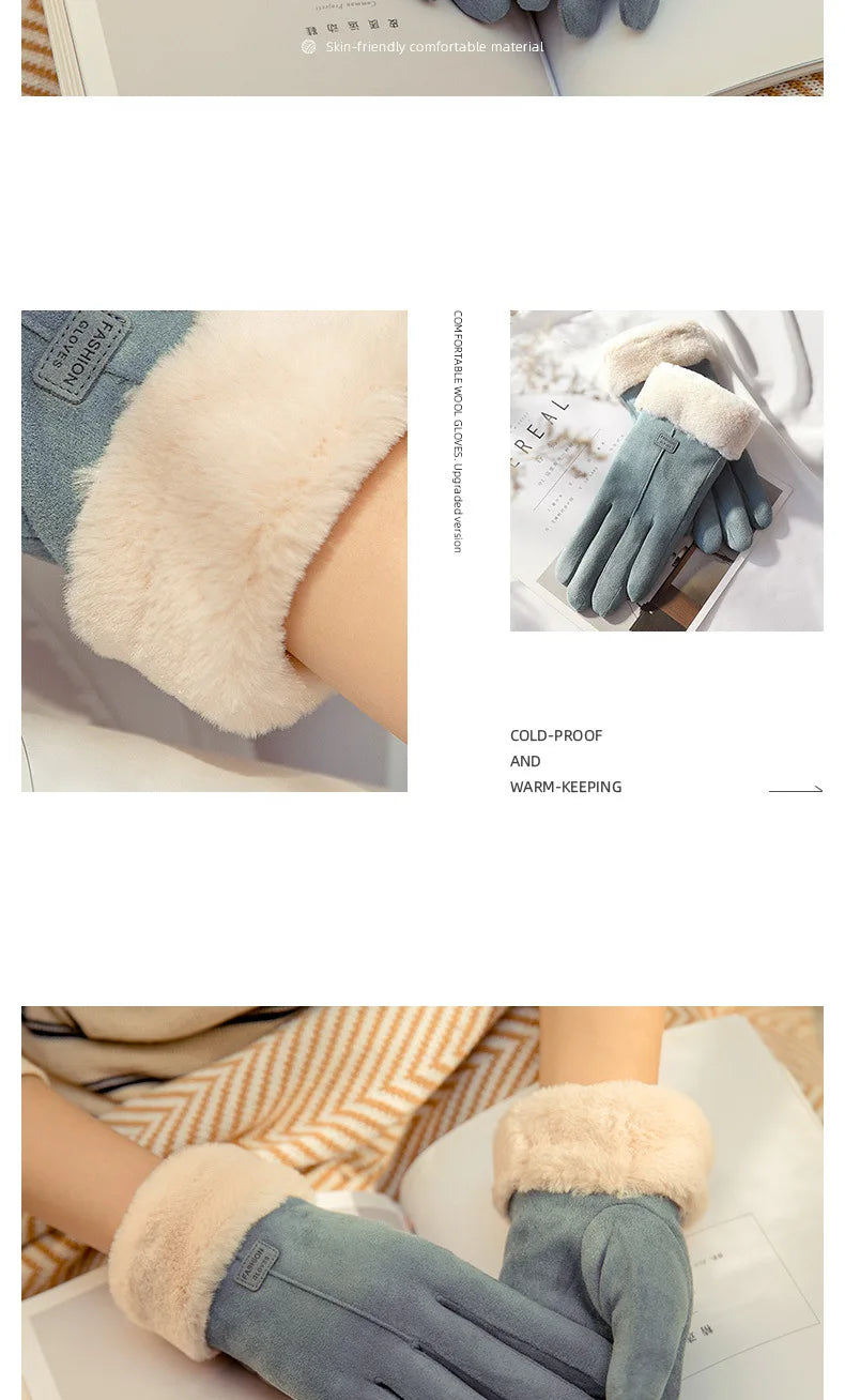 Rękawiczki Damskie z Futerkowym Wykończeniem Four colors